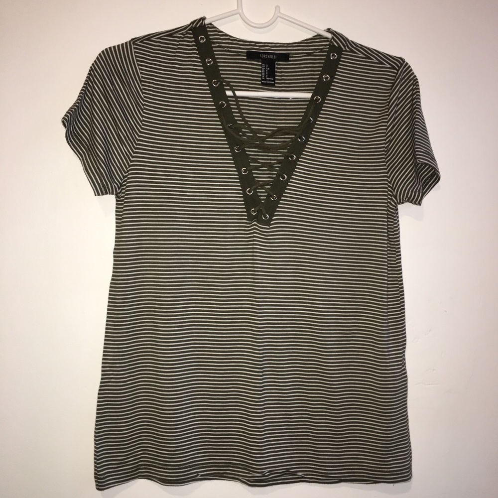 Striped Lace-Up Tee | FOREVER21